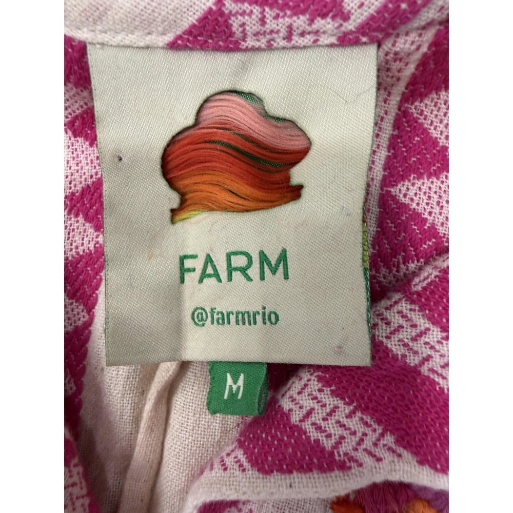 Farm Rio Dress Womens Medium Pink Striped Embroidered Kaftan‎ Maxi Boho - Picture 8 of 11